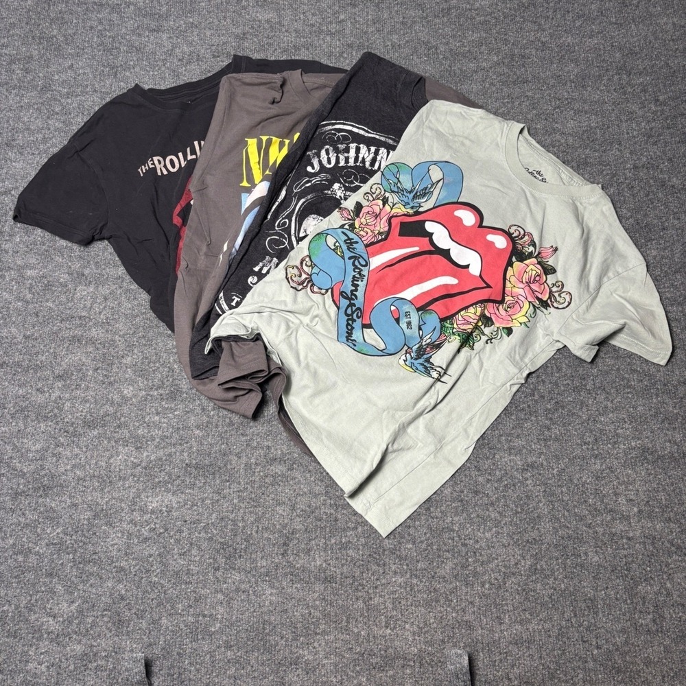 Lot of 4 Rock Band Shirts Rolling Stones Nirvana Johnny Cash Bundle Womens Small